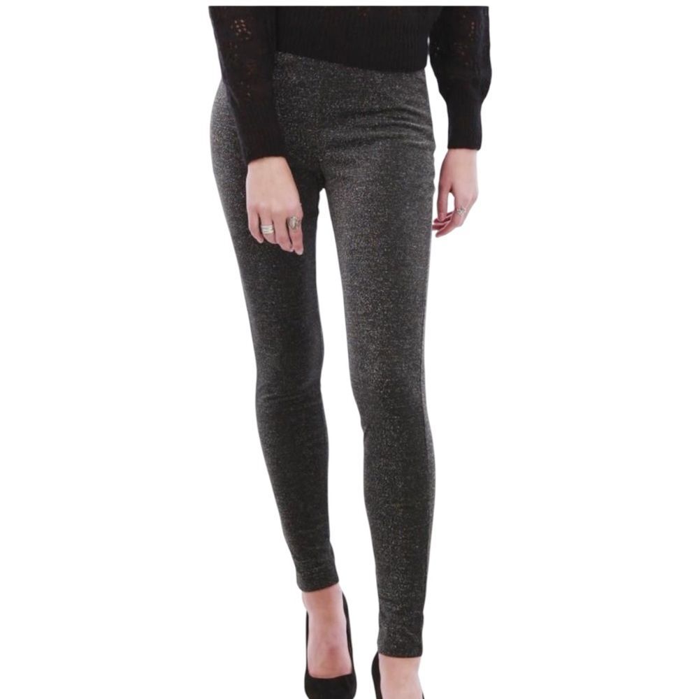 Vero Moda Sparkly Black Silver Slim Fit Flat Waist Vmerika Leggings Women's XS
